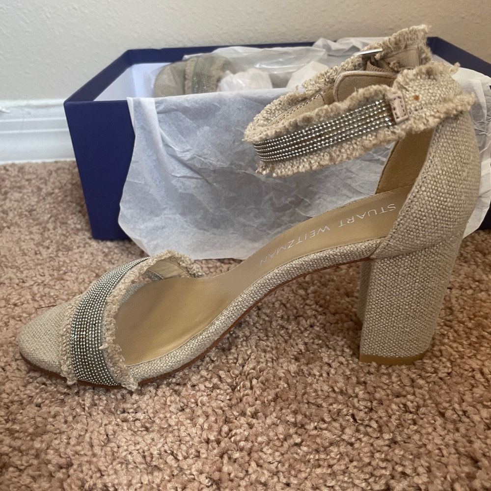 Nwot Stuart Weitzman Chaingang Canvas Frayed Sand… - image 3